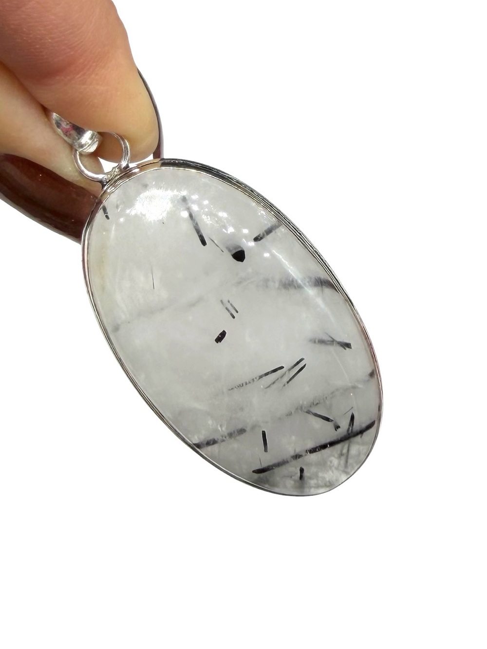 Rutilated Quartz Necklace Pendant 925 Sterling Silver Overlay